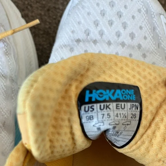 Women's Hoka Clifton White and Yellow Running Shoes - Picture 11 of 12